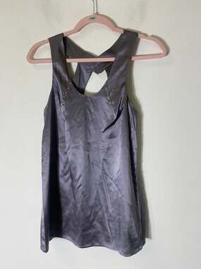 NWT Lauren Moffatt Gray Sleeveless Silk Top Sz S